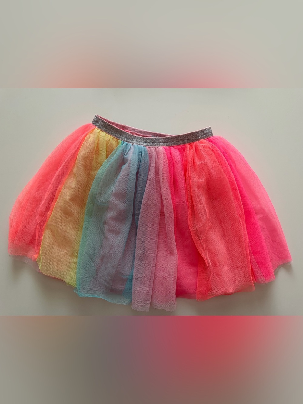 Gymboree Girls 8 Rainbow Tulle Skirt with Silver Waistband